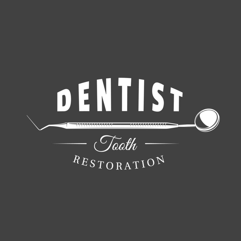 étiquette dentaire vintage. outils dentaires isolés sur fond noir. illustration vectorielle vecteur