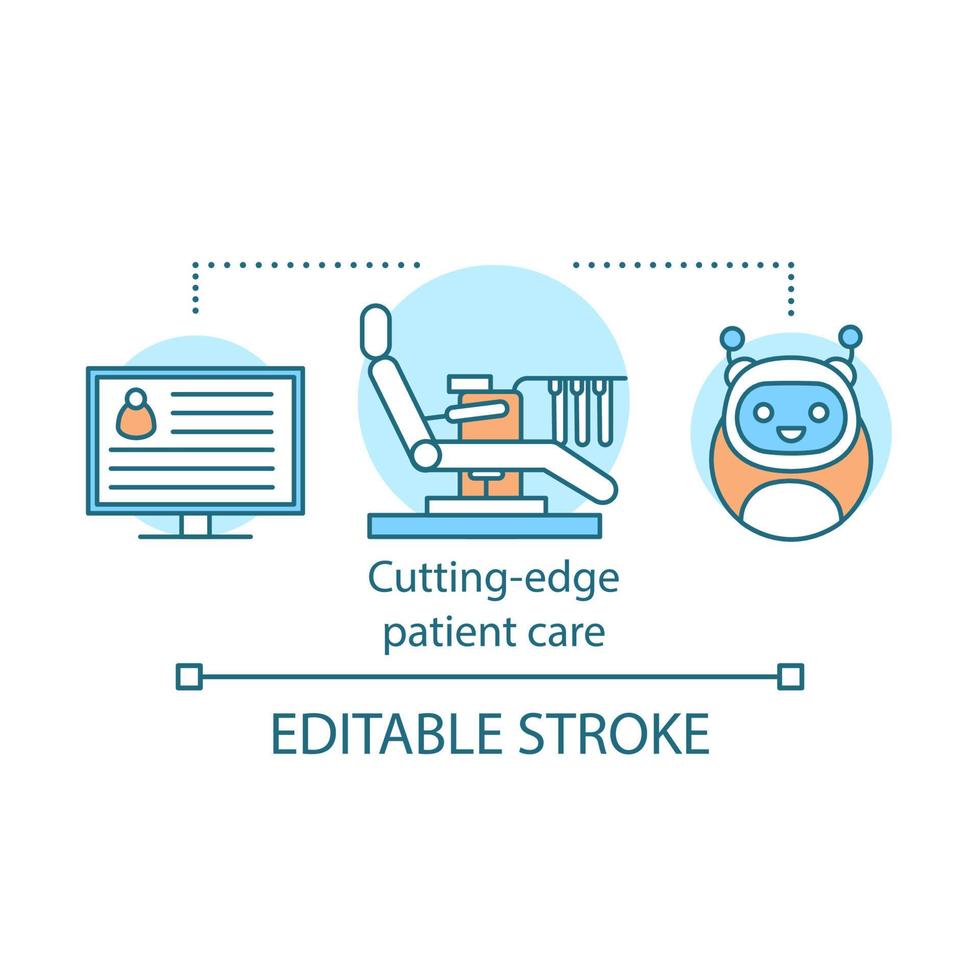 icône de concept de soins aux patients de pointe. technologie informatique progressive en médecine. clinique avec illustration de fine ligne d'idée d'équipement avancé. dessin de contour isolé de vecteur. trait modifiable vecteur