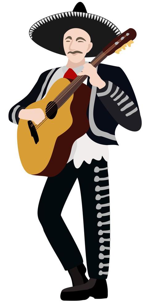 illustration vectorielle isolée de mariacho jouant de la guitare. vecteur