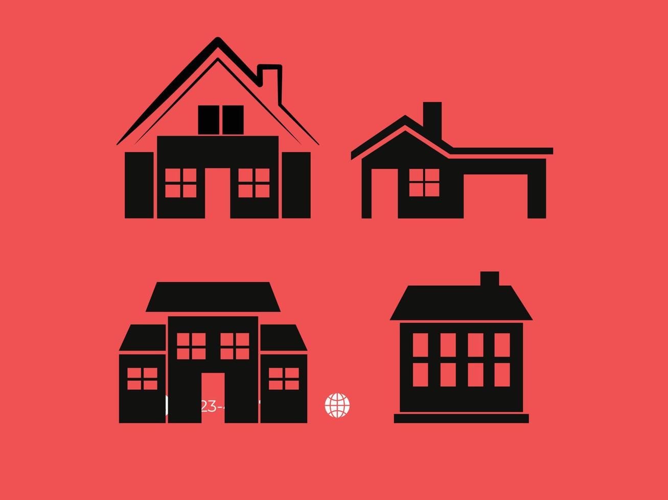collection d'illustration de vecteur libre maison isolée sur fond rouge
