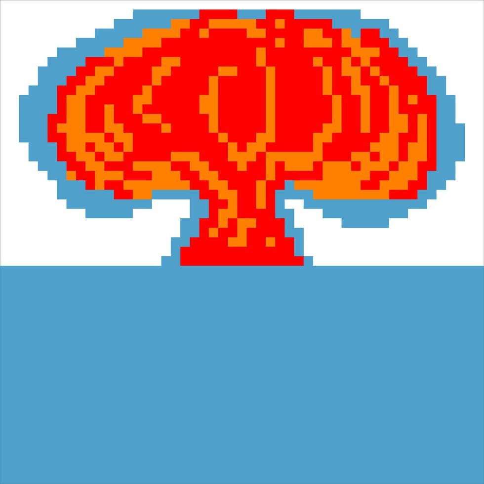 explosion nucléaire dans la mer bleue avec pixel art. illustration vectorielle. vecteur