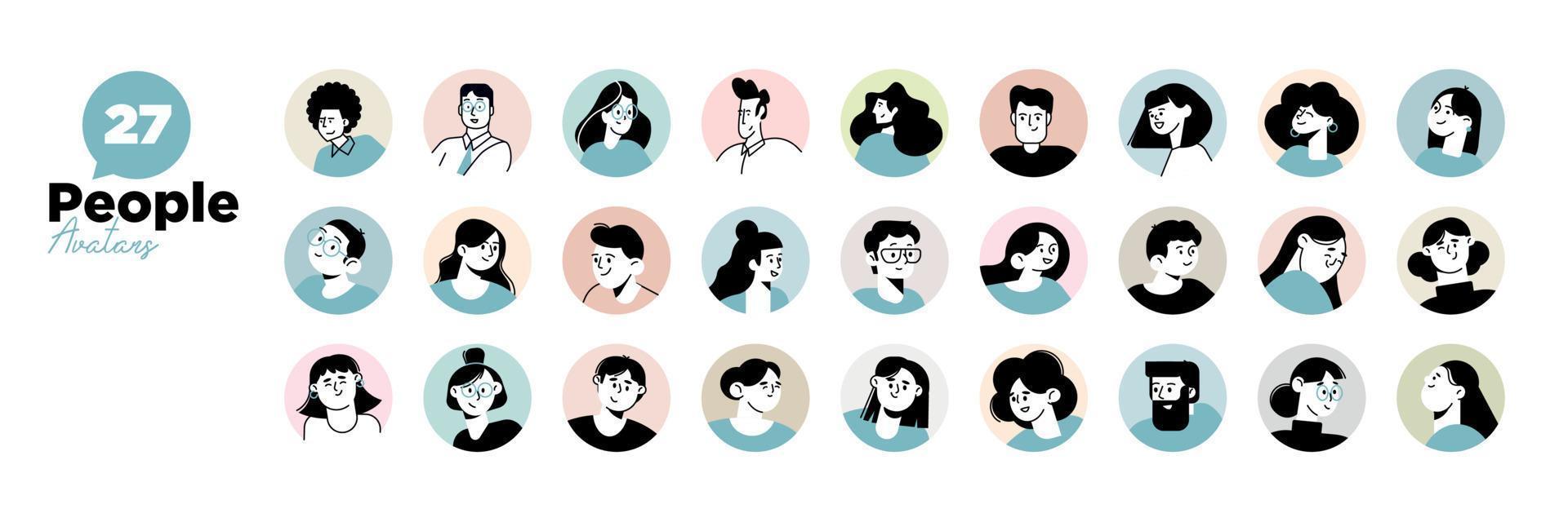 icônes d'avatar de personnes. personnages d'illustration vectorielle pour les médias sociaux et les réseaux, le profil d'utilisateur, la conception et le développement de sites Web et d'applications. vecteur