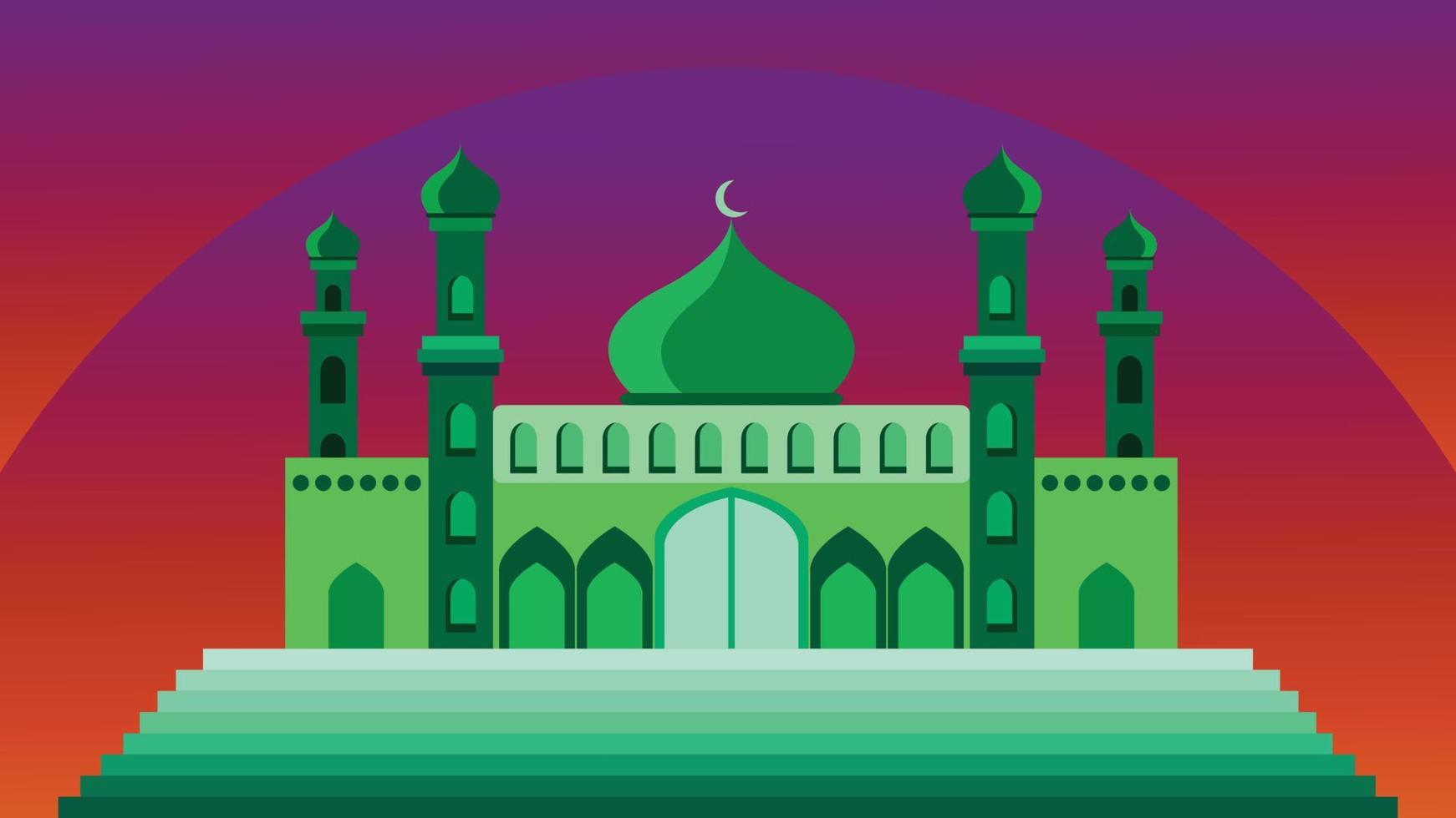 mosquée verte avec modèle de fond de crépuscule vecteur