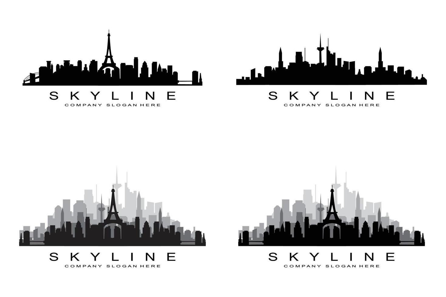 horizon de la ville, gratte-ciel pour vecteur de conception de logo de bâtiment immobilier urbain