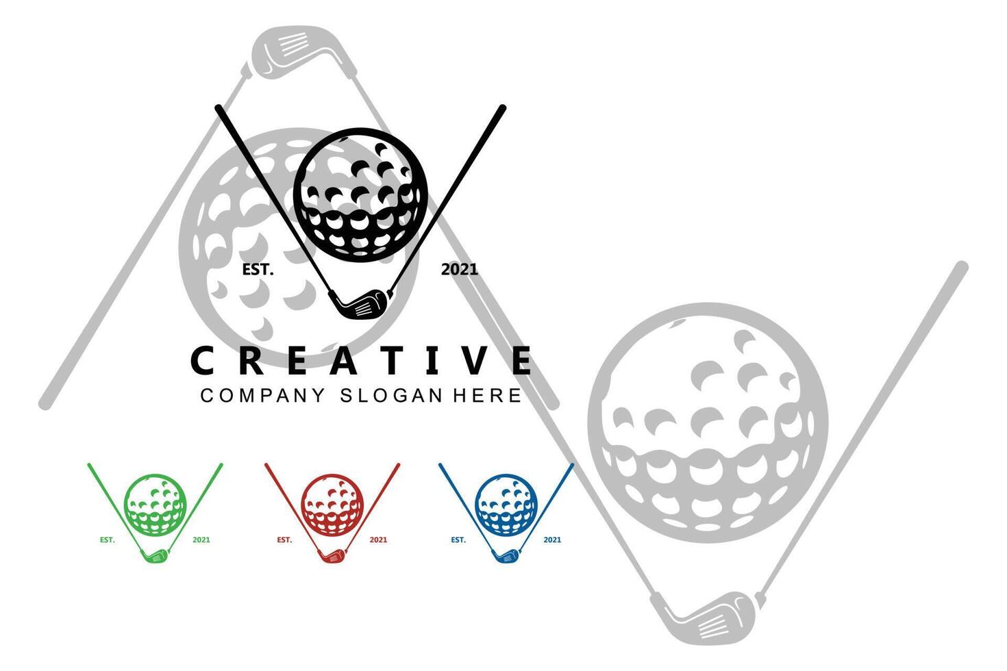 icône vectorielle logo balle de golf, bâton et golf. jeux de plein air, illustration de concept rétro vecteur