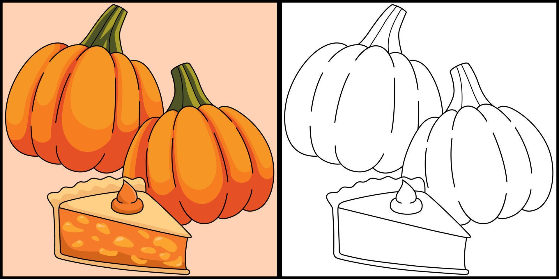 tarte de thanksgiving et illustration colorée de citrouilles vecteur