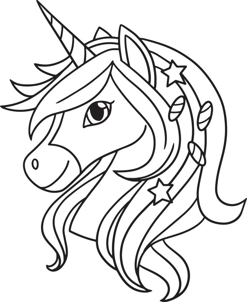 tête de licorne isolé page de coloriage pour les enfants vecteur