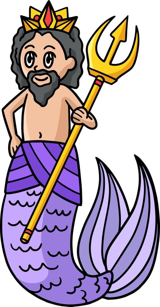 roi triton avec dessin animé trident clipart coloré vecteur