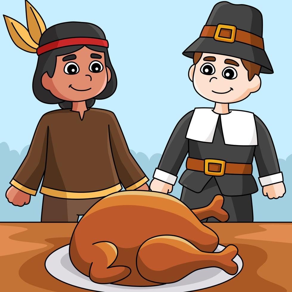 illustration de pèlerin amérindien de thanksgiving vecteur