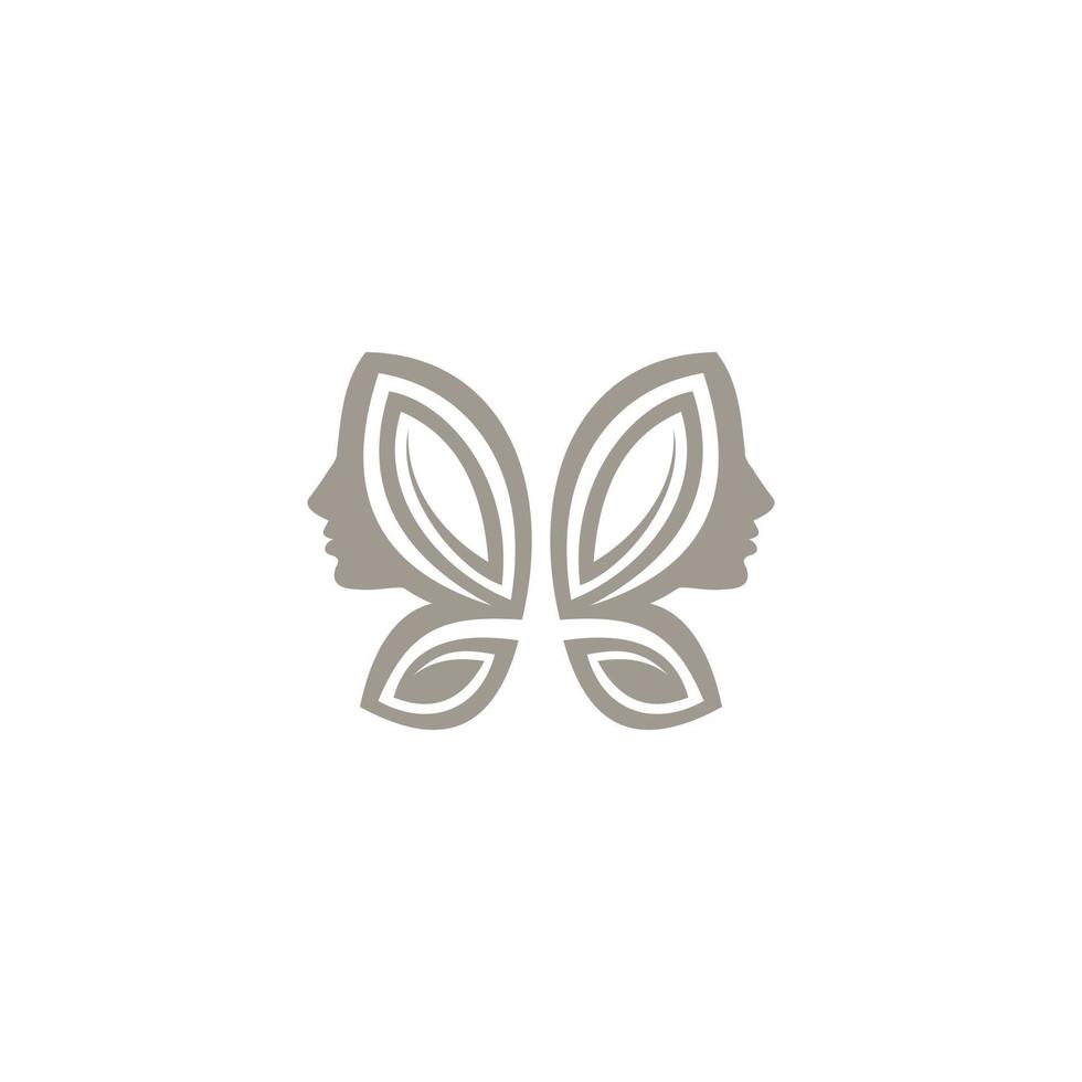 combinaison de logo visage de femme et ailes de papillon. vecteur