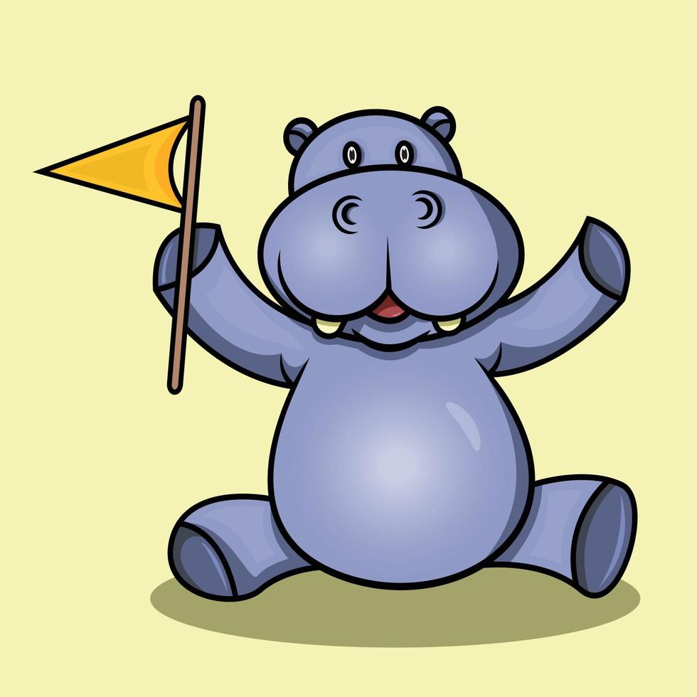mignon hippopotame tenant le drapeau vecteur