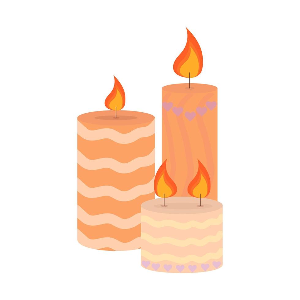 brûler de jolies bougies parfumées à la cire et à la paraffine. décor de bougies pour la maison et le confort, les vacances vecteur