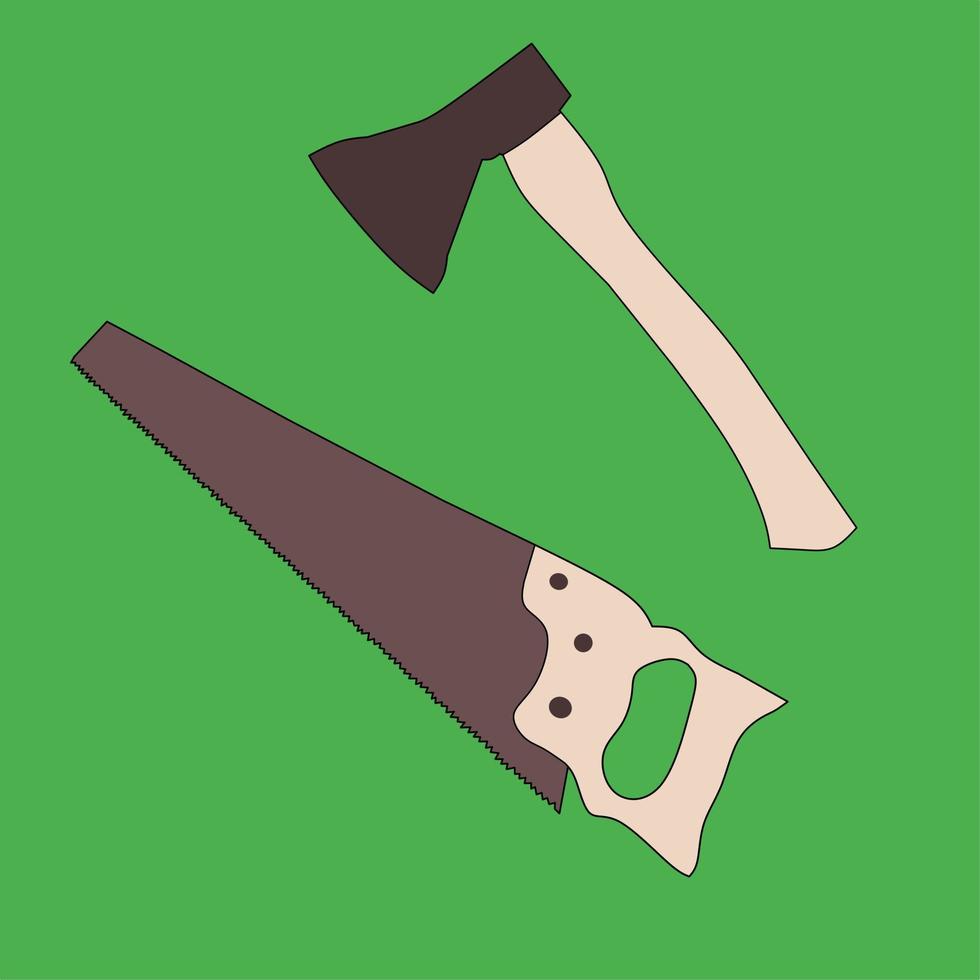 une illustration de hache et de scie adaptée à une annonce d'outils de menuiserie vecteur