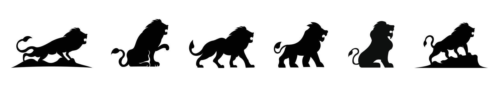 silhouette de lion set.lion silhouettes d'animaux sauvages. bon usage pour symbole, logo, icône web, mascotte. vecteur