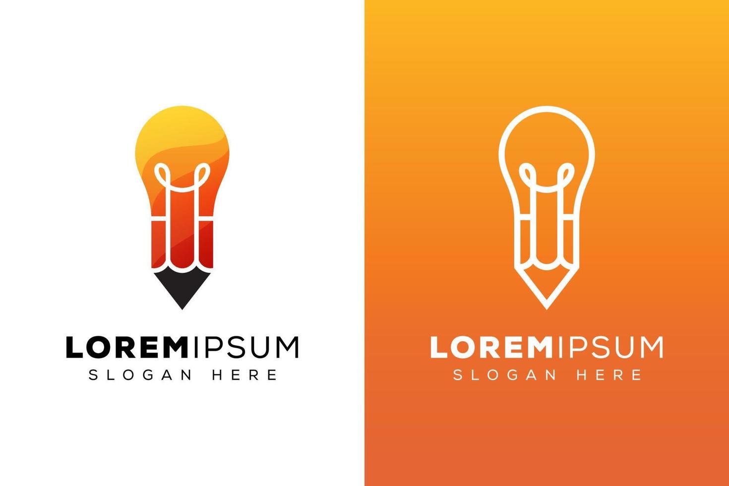 style de collection de logo d'ampoule créative, création d'ampoule d'art en ligne, crayon avec concept de logo d'ampoule vecteur
