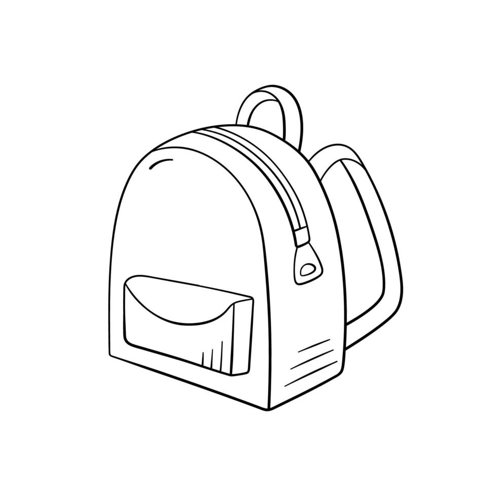 école de sac à dos dans le style doodle, illustration vectorielle. concept de retour à l'école, icône dessinée à la main pour l'impression et la conception. élément isolé sur fond blanc. symbole de sac à dos pour l'étude et la mode vecteur