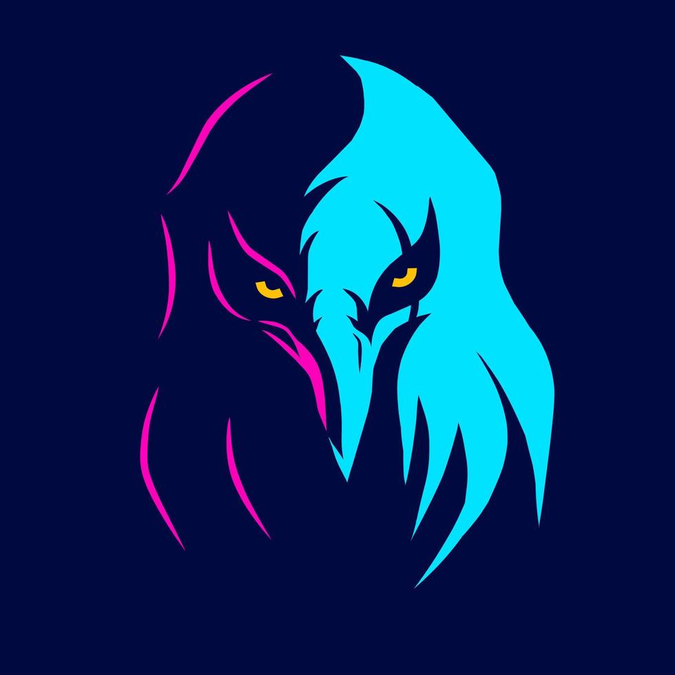 tête d'oiseau aigle ligne pop art portrait logo design coloré avec un fond sombre. illustration vectorielle abstraite. fond noir isolé pour t-shirt, affiche, vêtements, merch, vêtements vecteur
