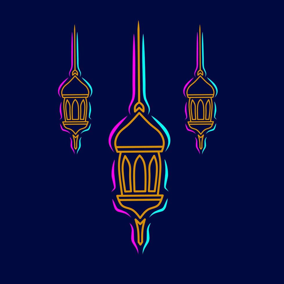 Ornement arabe décoration ligne pop art potrait logo design coloré avec un fond sombre. illustration vectorielle abstraite. fond noir isolé pour t-shirt, affiche, vêtements, merch, vêtements. vecteur