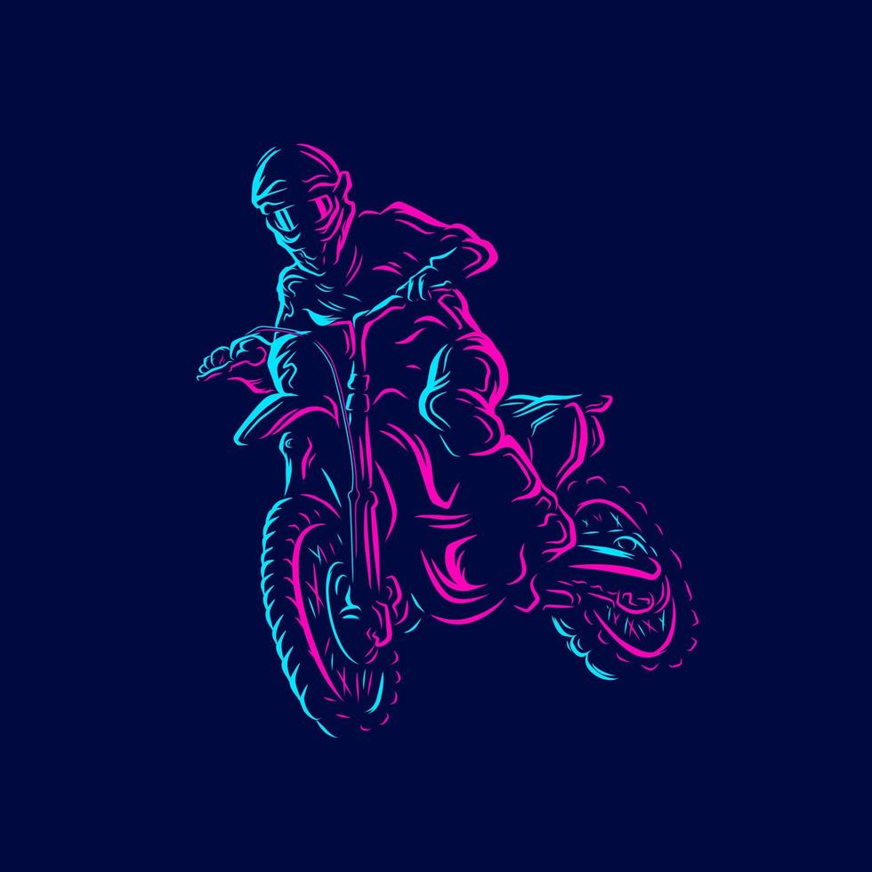 ligne de cycliste de motocross. logo pop-art. design coloré avec un fond sombre. illustration vectorielle abstraite. fond noir isolé pour t-shirt, affiche, vêtements, merch, vêtements, conception de badges vecteur