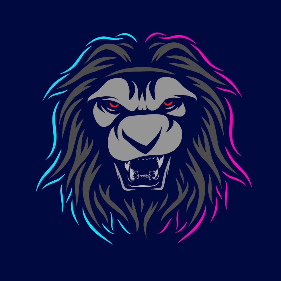 tête de lion visage ligne silhouette vecteur pop art potrait logo design coloré avec fond sombre. illustration vectorielle abstraite. fond noir isolé pour t-shirt, affiche, vêtements.