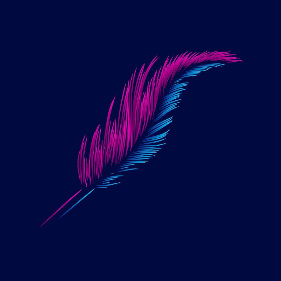 ligne de plumes. logo pop-art. design coloré avec un fond sombre. illustration vectorielle abstraite. fond noir isolé pour t-shirt, affiche, vêtements, merch, vêtements, conception de badges vecteur