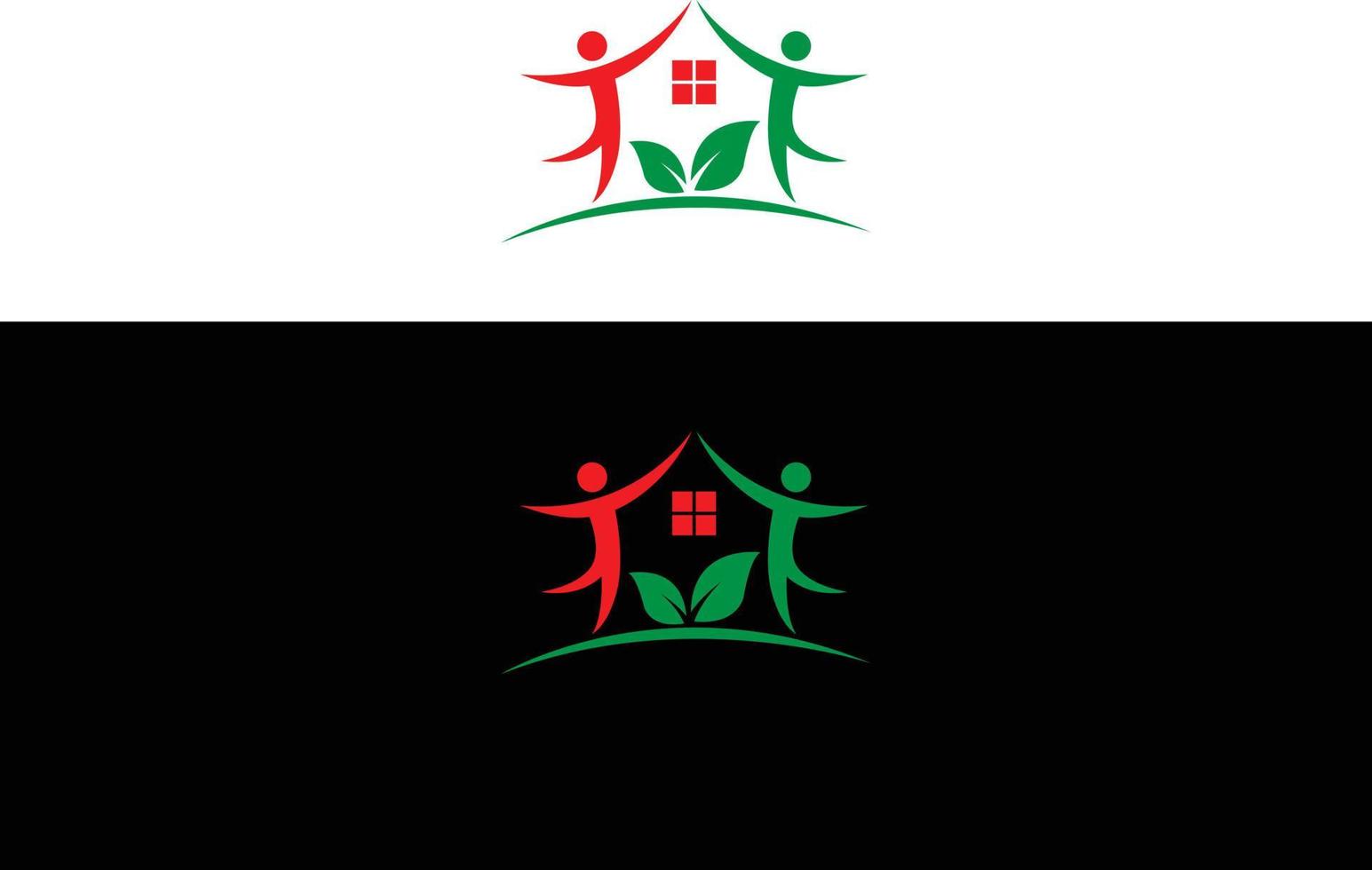 maison familiale avec illustration de conception de logo symbole feuille. vecteur