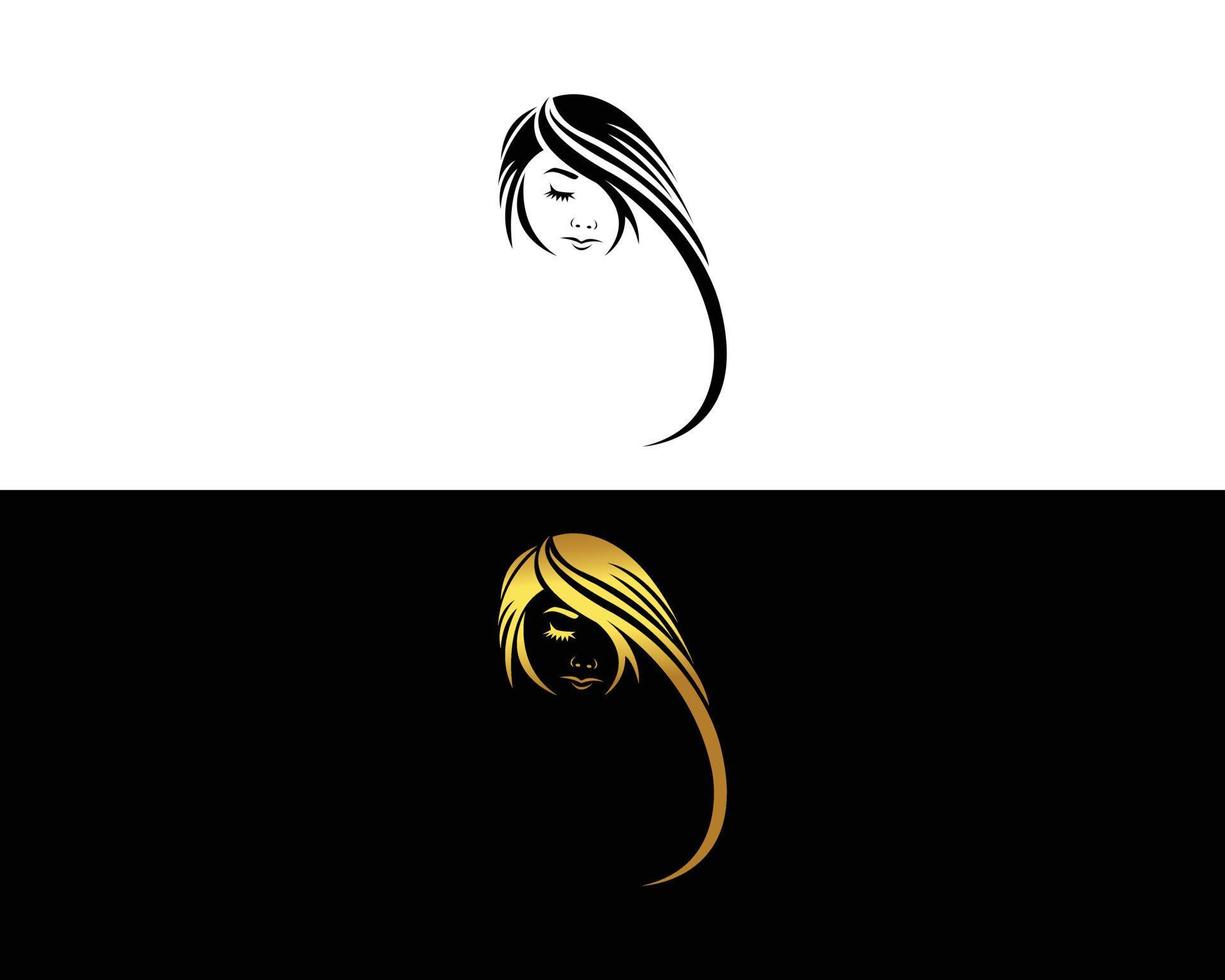 style de cheveux féminins et vecteur de modèle de conception d'icône de logo de peau de beauté.