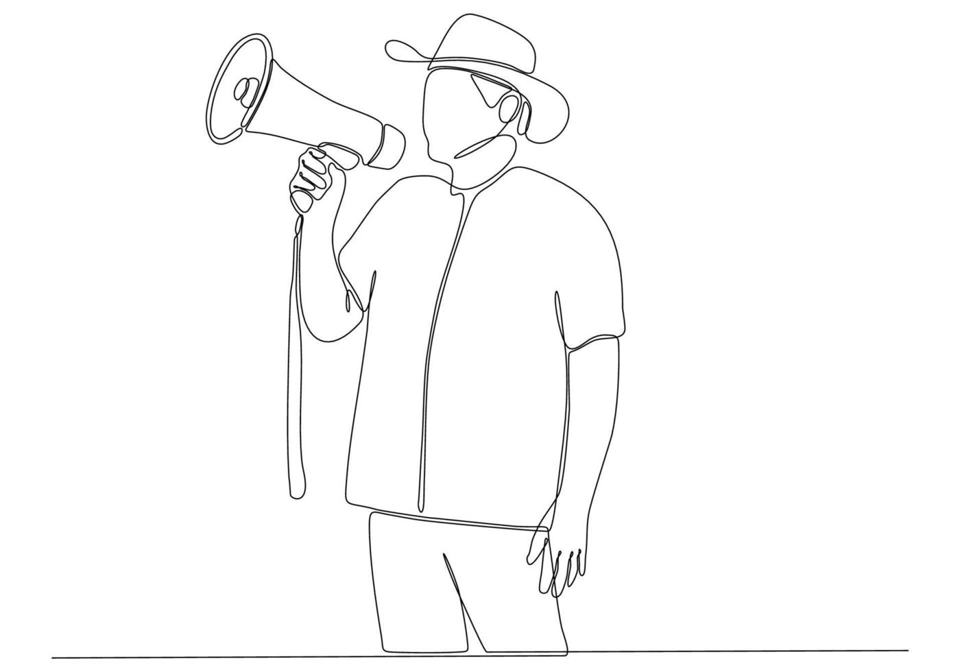 dessin au trait continu de jeune homme avec mégaphone sur illustration vectorielle fond blanc vecteur