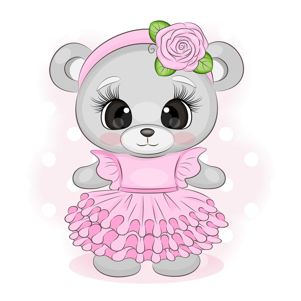 ours en peluche jolie fille dans une robe, impression textile, illustration vectorielle de t-shirt package. vecteur