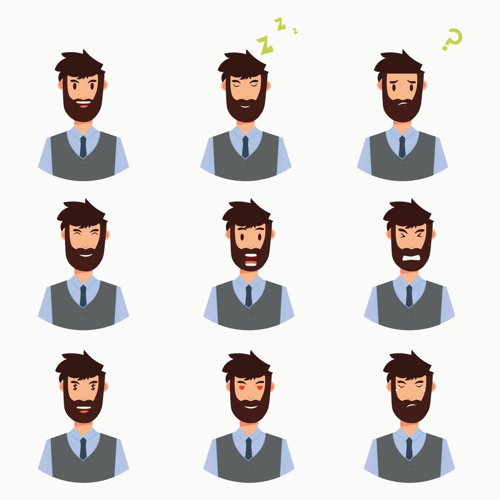 personnage d'homme d'affaires avec illustration vectorielle de visages expressifs vecteur