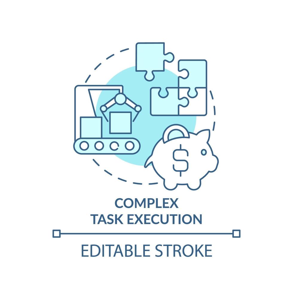 icône de concept turquoise d'exécution de tâche complexe. avantage de l'intelligence artificielle illustration de la ligne mince de l'idée abstraite. dessin de contour isolé. trait modifiable. vecteur