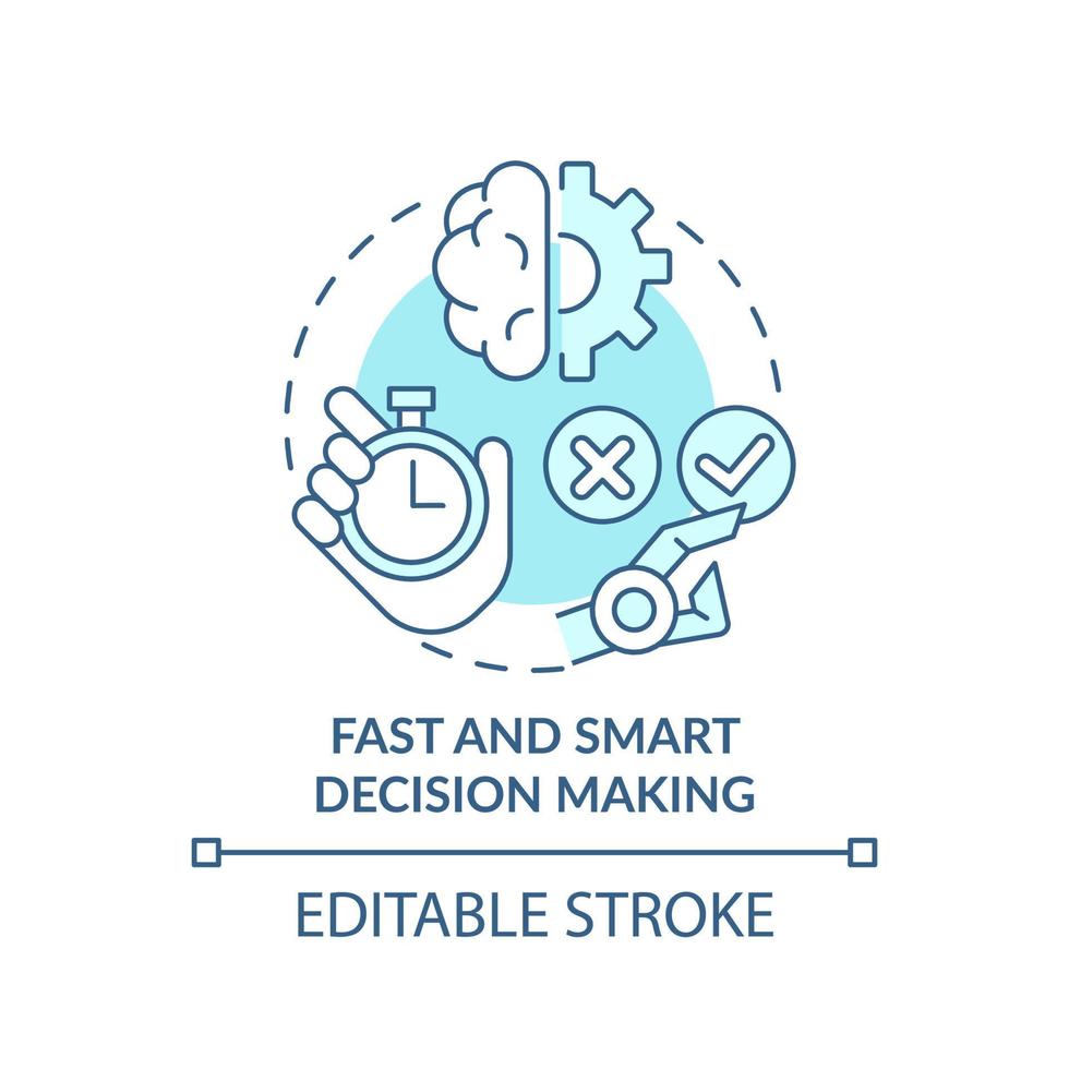 icône de concept turquoise de prise de décision rapide et intelligente. illustration de fine ligne d'idée abstraite d'intelligence artificielle. dessin de contour isolé. trait modifiable. vecteur
