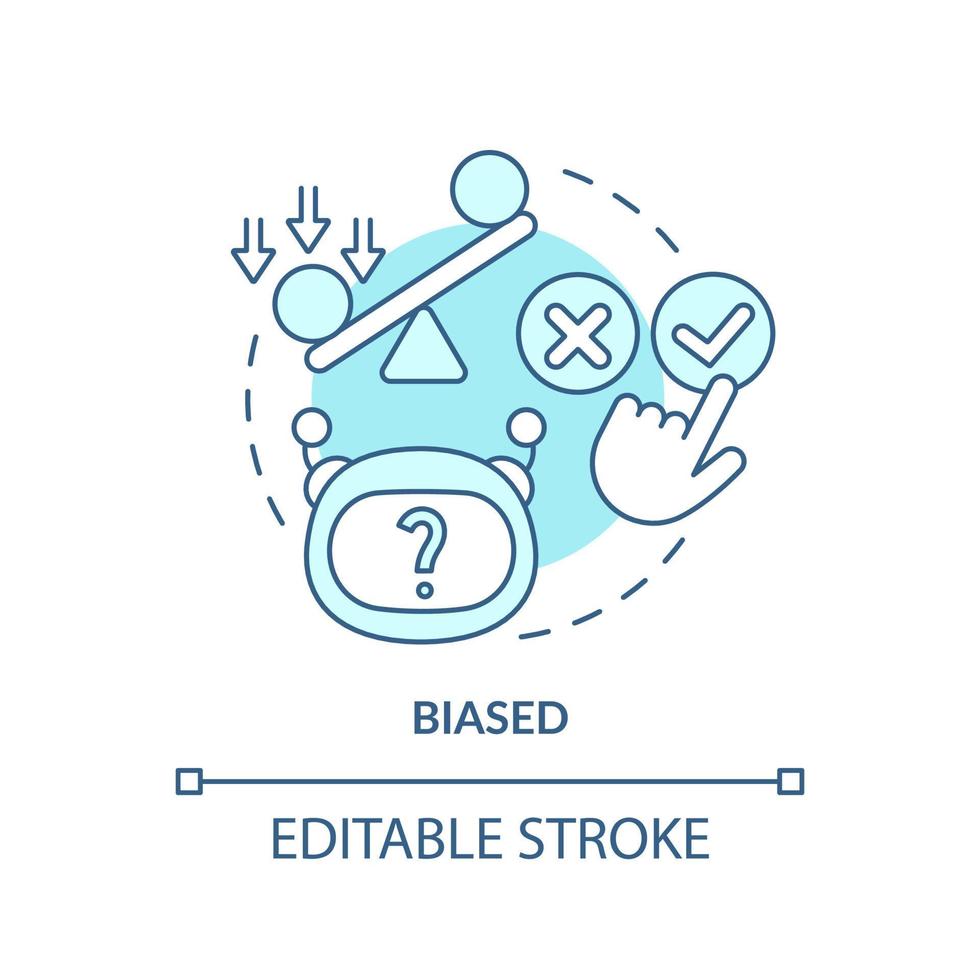 icône de concept turquoise biaisée. problème de prise de décision. inconvénient de l'illustration de la ligne mince de l'idée abstraite de l'apprentissage automatique. dessin de contour isolé. trait modifiable. vecteur
