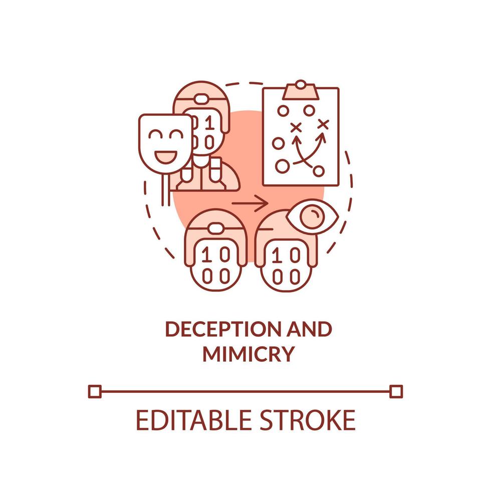 icône de concept rouge tromperie et mimétisme. ennemi trompeur. tactique de guerre de l'information idée abstraite illustration fine ligne. dessin de contour isolé. trait modifiable. vecteur