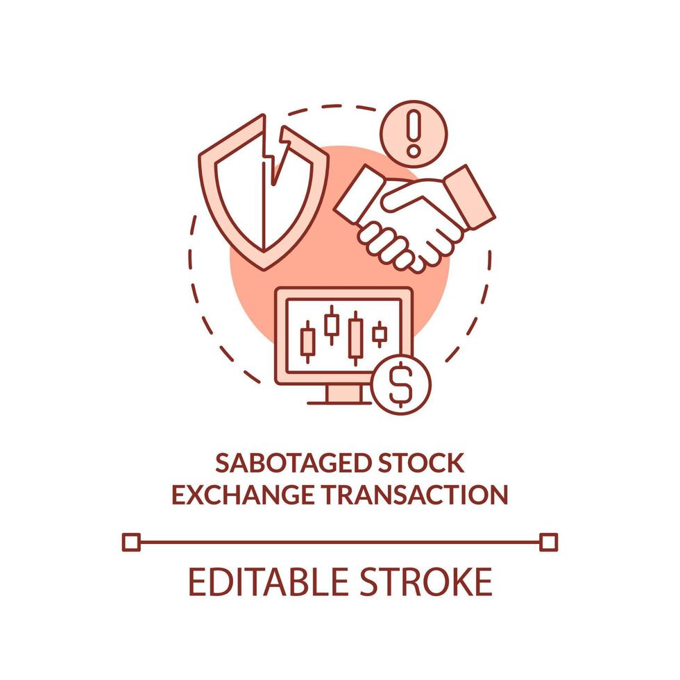 icône de concept rouge de transaction boursière sabotée. forme d'illustration de ligne mince d'idée abstraite de guerre de l'information. dessin de contour isolé. trait modifiable. vecteur