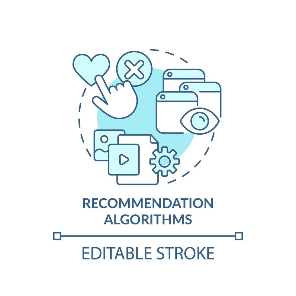 algorithmes de recommandation icône de concept turquoise. utilisation de l'illustration de la ligne mince de l'idée abstraite de l'apprentissage automatique. dessin de contour isolé. trait modifiable. vecteur