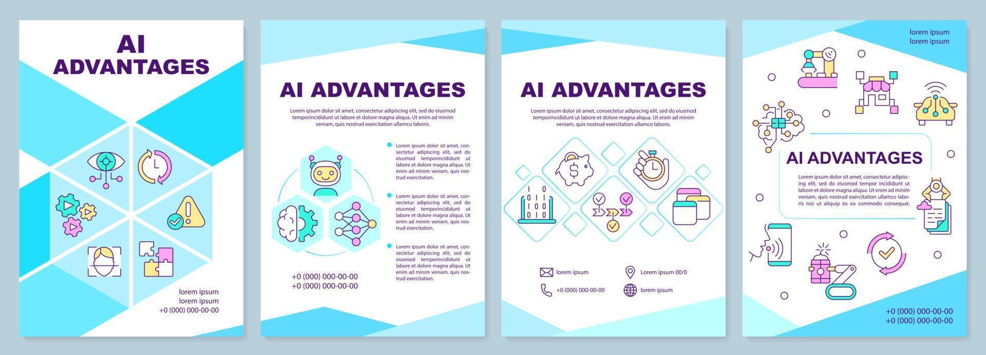 modèle de brochure sur les avantages de l'intelligence artificielle. conception de dépliant avec des icônes linéaires. 4 mises en page vectorielles pour la présentation, les rapports annuels. vecteur