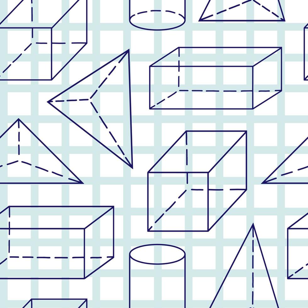 illustration vectorielle mathématique avec des figures géométriques, manuscrites sur le papier de cahier de grille. modèle de modèle sans couture pour l'impression de tissu. vecteur