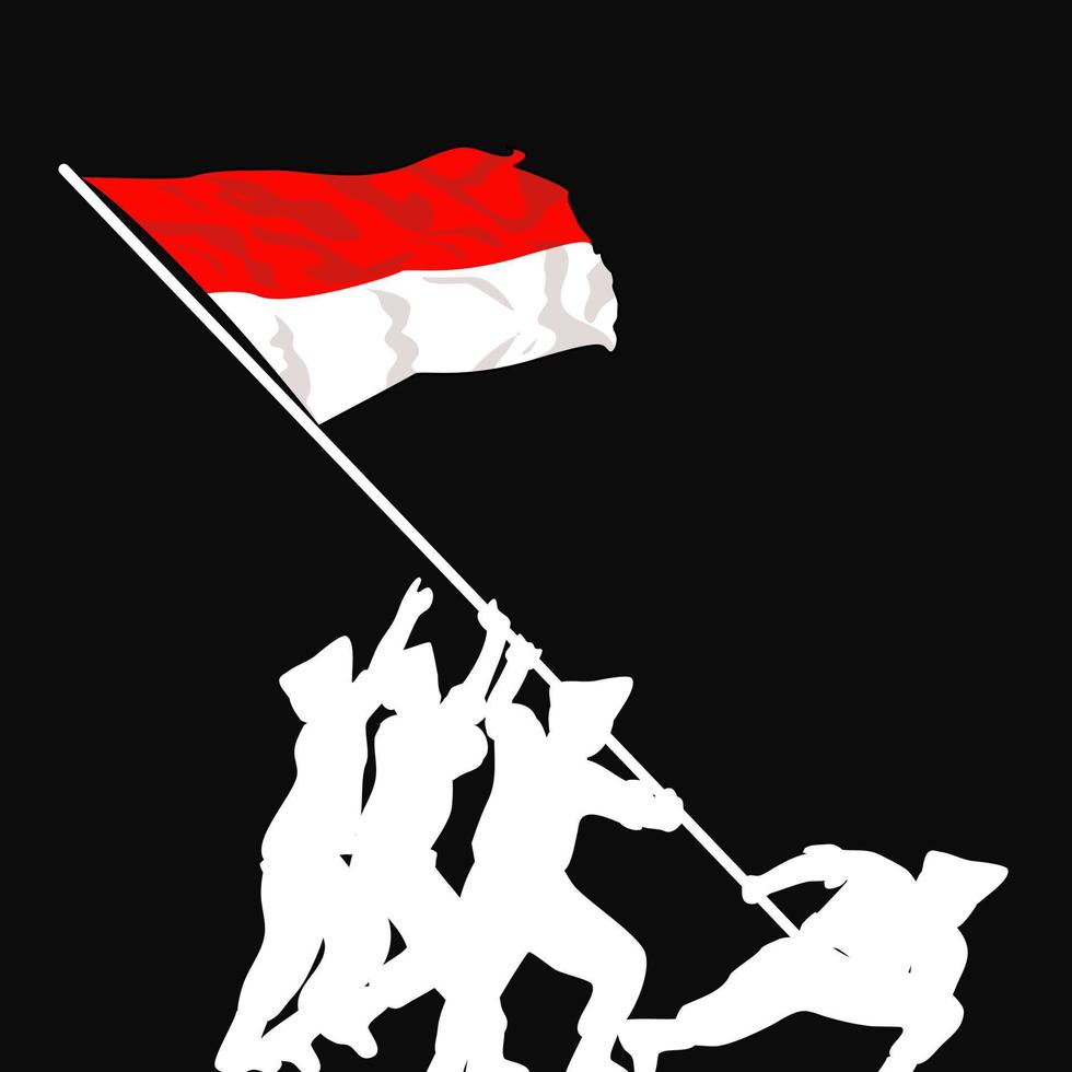 silhouette de soldat indonésien levant le drapeau indonésien vecteur