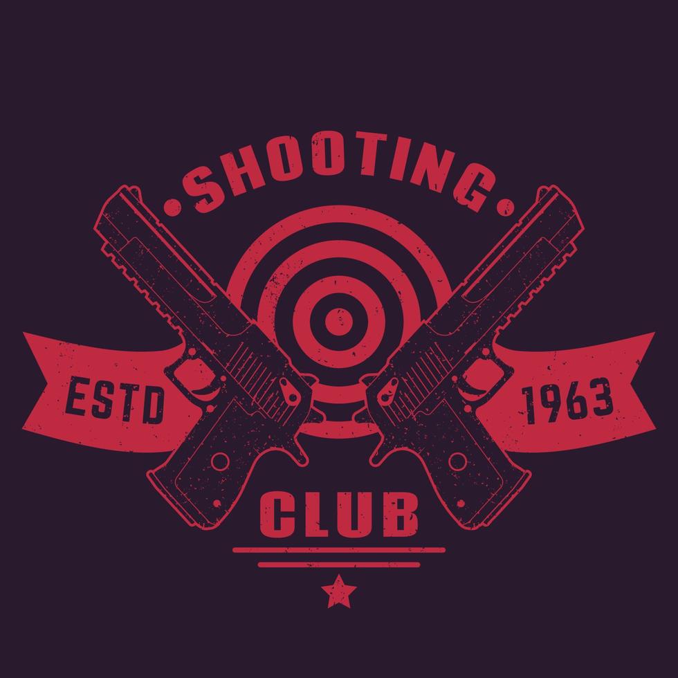 logo du club de tir, emblème avec deux pistolets, armes de poing puissantes vecteur