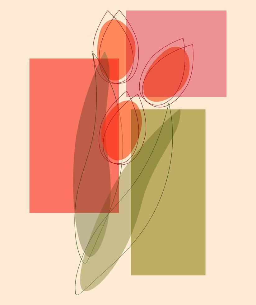 carte de printemps avec abstraction de tulipes et de cubes. illustration vectorielle vecteur