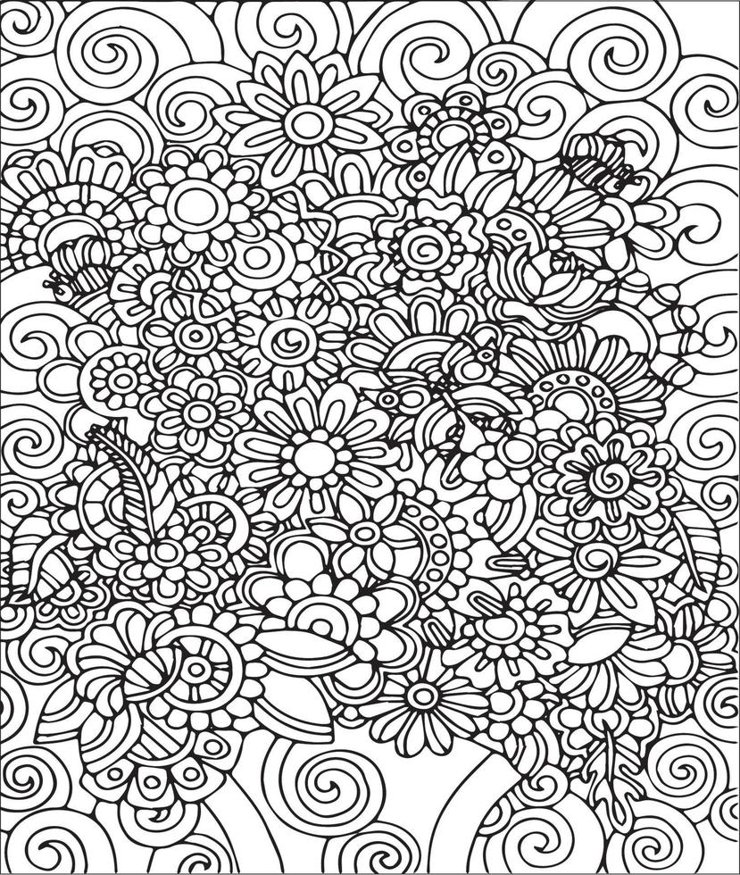 doodle fleur design fond illustration de page de livre de coloriage vecteur