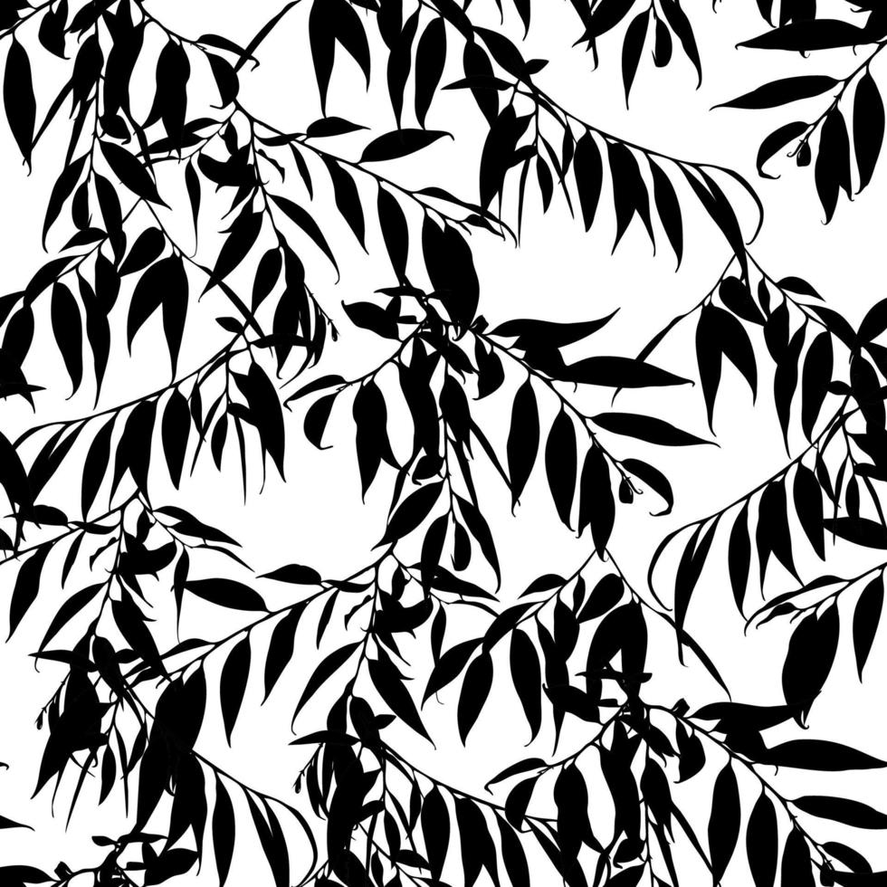 joli motif monochrome sans couture avec des brins de saule isolés sur blanc. illustration vectorielle. fond de feuilles noir et blanc. vecteur