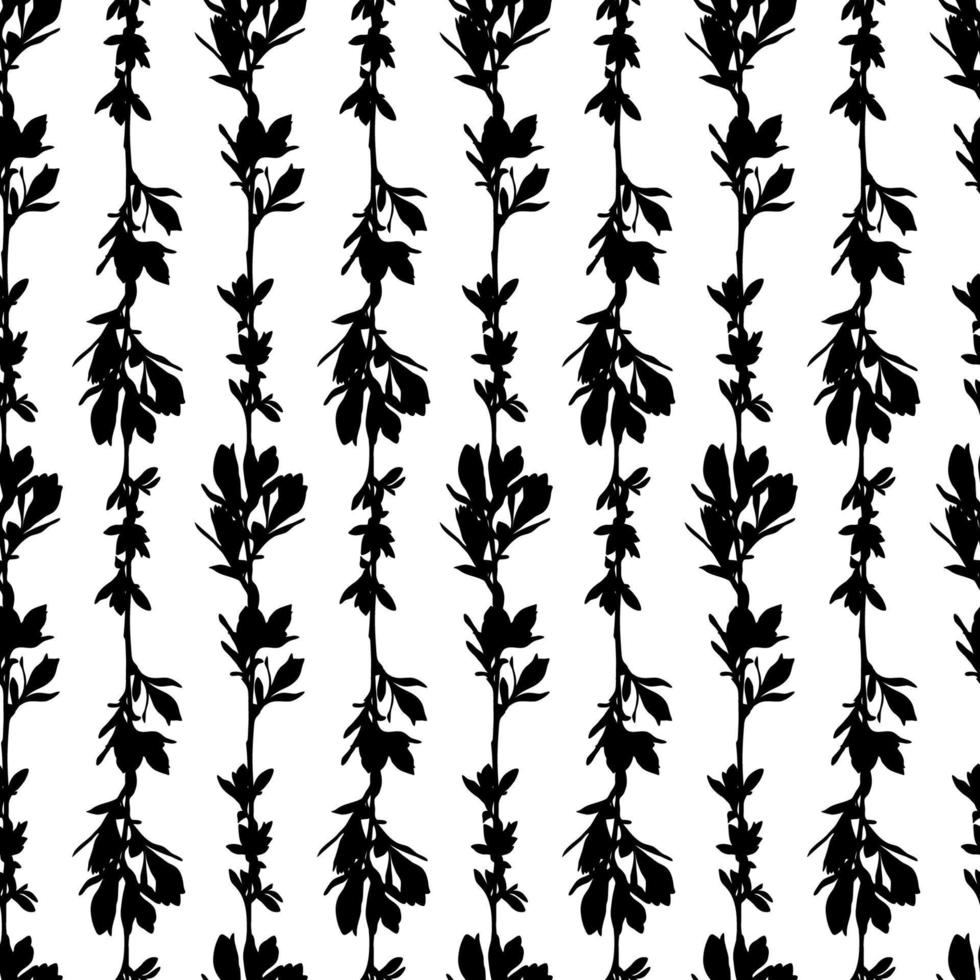 modèle sans couture mignon monochrome avec des brins. fond de feuilles noir et blanc. illustration vectorielle. vecteur