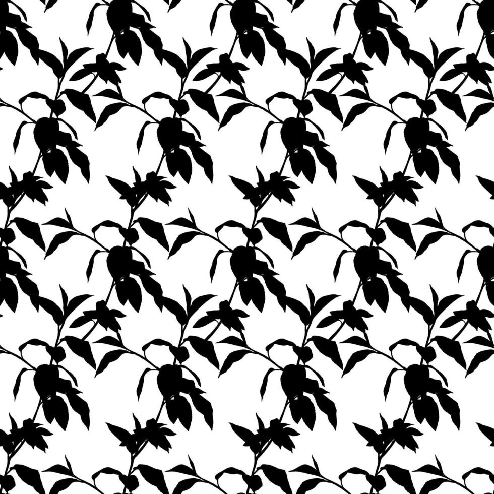 modèle sans couture mignon monochrome avec des brins. fond de feuilles noir et blanc. illustration vectorielle. vecteur