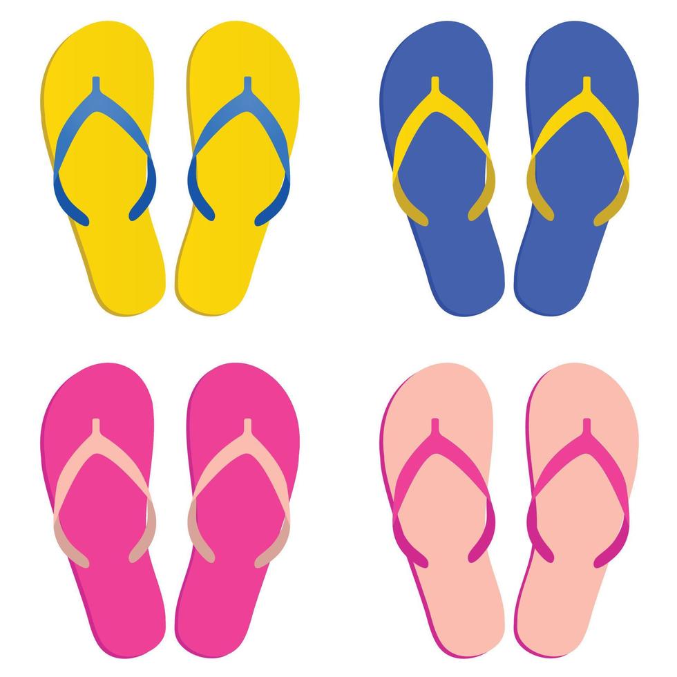 icône vectorielle flip flip, pantoufles de plage d'été, ensemble de sandales de mer, chaussures de dessin animé. illustration vectorielle colorée vecteur