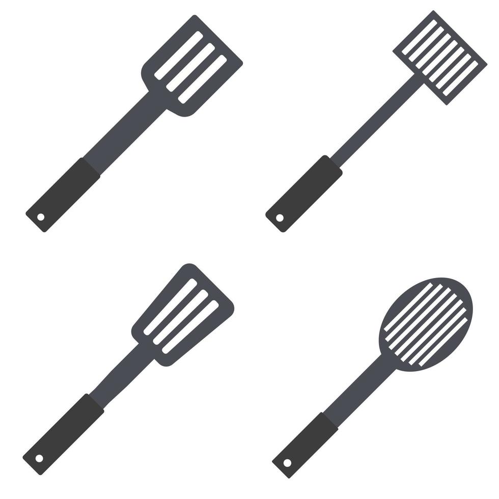 ensemble d'ustensiles de spatule de cuisine en acier isolés sur fond blanc. illustration vectorielle vecteur