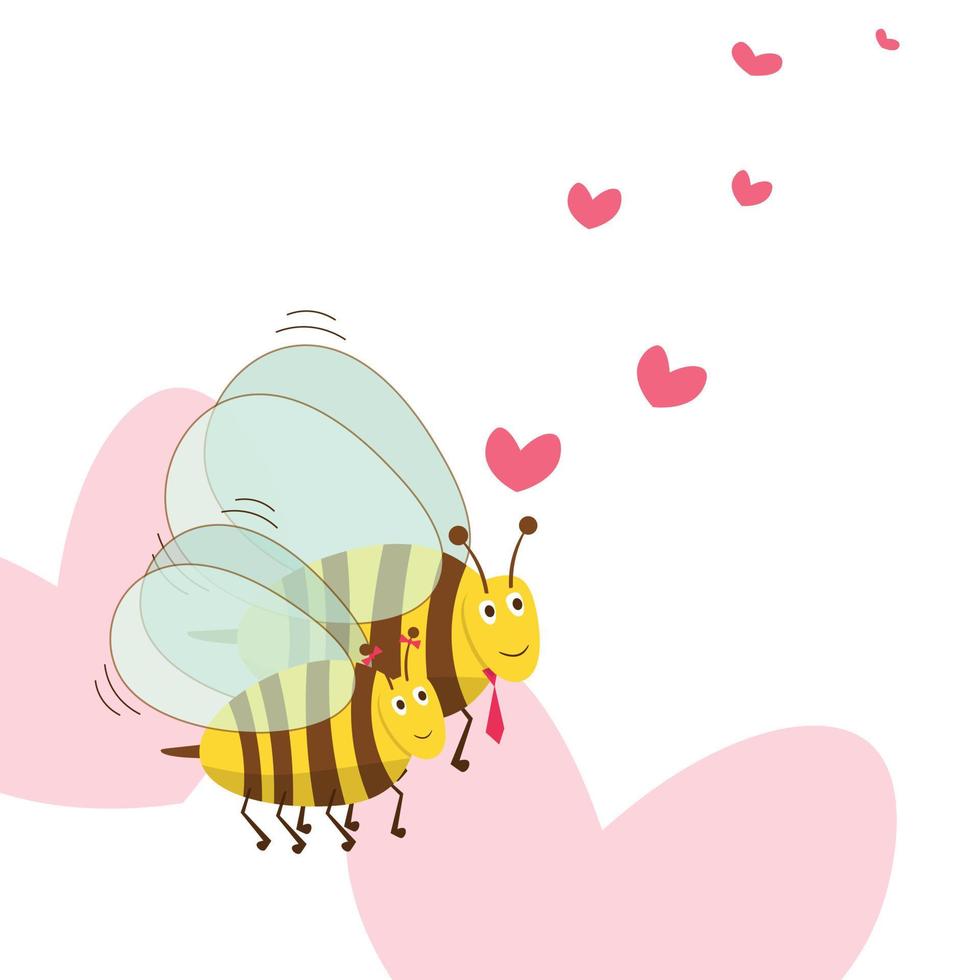 fond de saint valentin avec dessin animé mignon abeilles et symbole de signe de coeur sur illustration vectorielle fond blanc. abeille d'amour vecteur