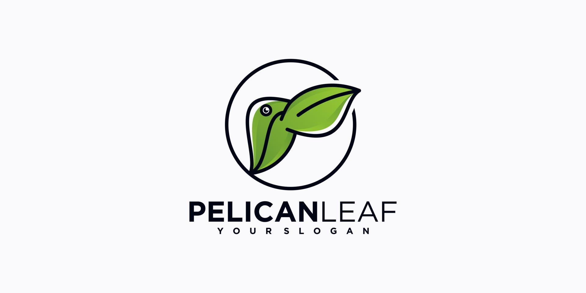 référence du logo tête de pélican avec concept de feuille. vecteur