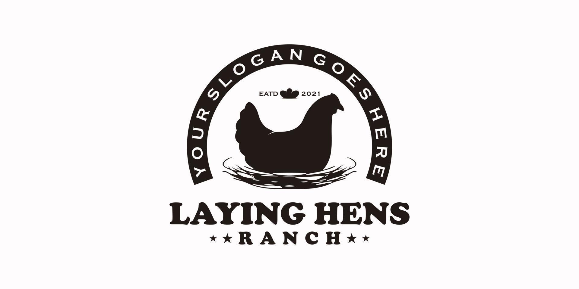logo de poules pondeuses vintage, référence du logo du ranch vecteur